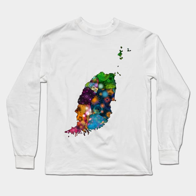 Spirograph Patterned Grenada Islands Map Long Sleeve T-Shirt by RachelEDesigns